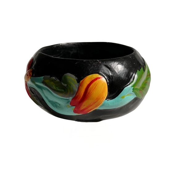 Vintage Hand Painted Wood Bangle Bracelet - Picture 5 of 7